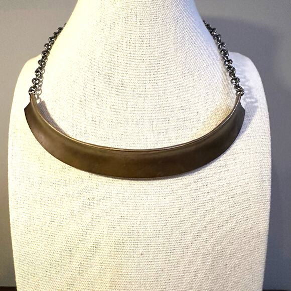 Brass Choker Brutalist Modern Retro Bold Unique Q Makers Mark Jewelry Vintage - Picture 2 of 9